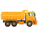 Here's an alt tag for the image: `Yellow dump truck, side view`